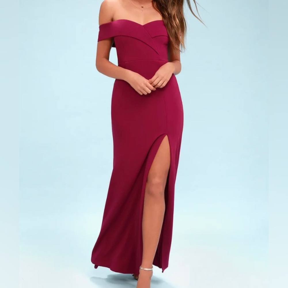 Maroon Lulus Song of Love Off Shoulder Maxi Dress